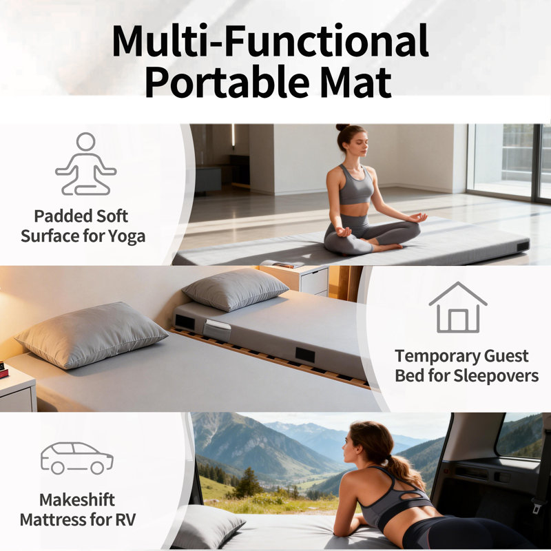 Matelas d'extérieur pour lit de bébé en mousse viscoélastique gris, Gris, 3" H x 70.8" W x 23.6" D