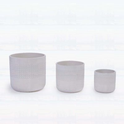 Ensemble de 3 pots à fleurs en céramique blanche faits à la main, idéal pour l'intérieur et l'extérieur, argile texturée respirante pour une croissance saine des plantes