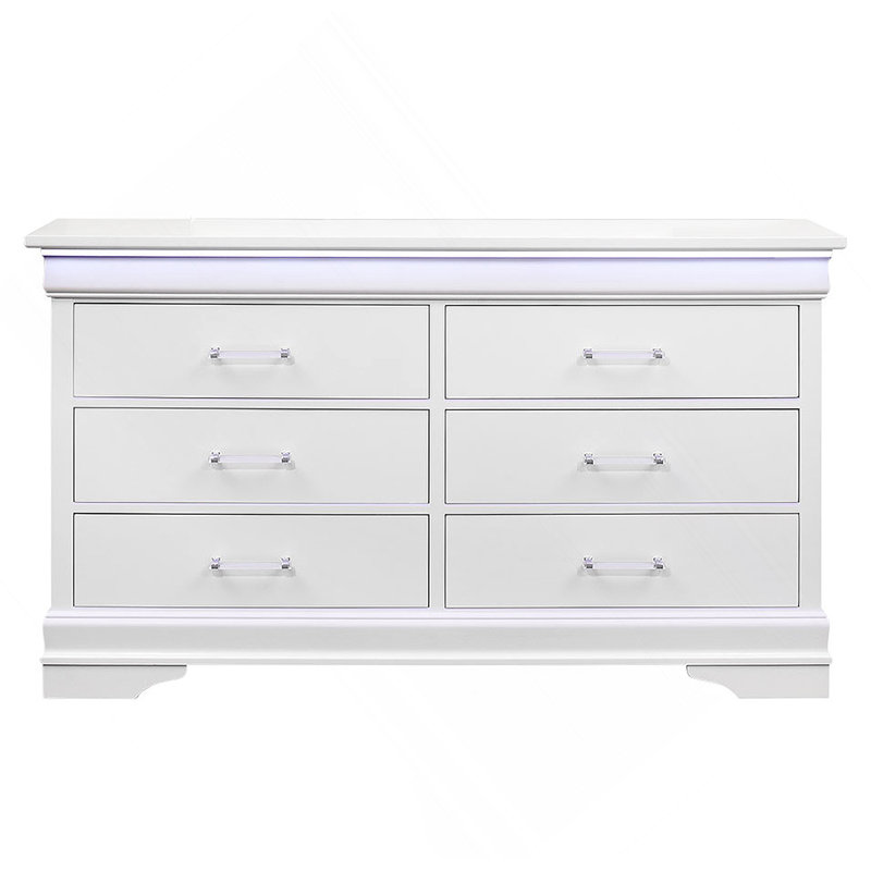 Commode horizontale en bois manufacturé avec 6 tiroirs, Blanc