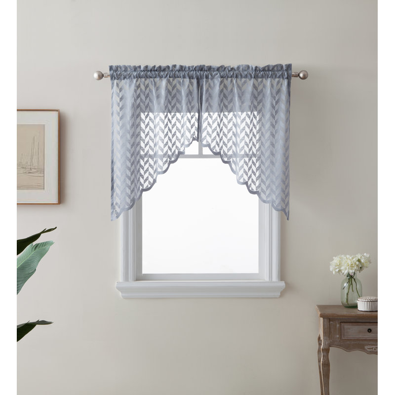 Rideau de cuisine semi-transparent en voile cafe chevrons Snowhill, Gris argenté