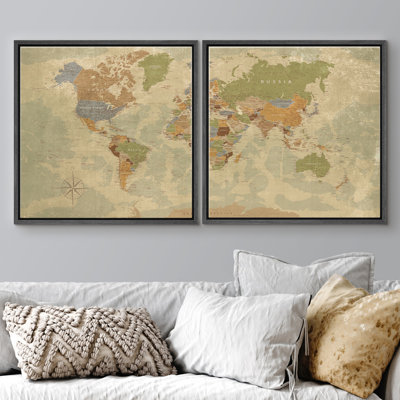 «Vintage World Map», ensemble de 2 pièces