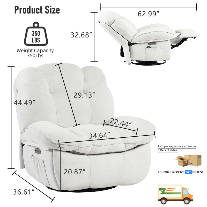 Jerrin Swivel Zero Gravity Recliner Power  Recliner Chair with Massage & Heat‌ – Oversized Swivel Rocker Chair for Adults, Home Theater Seat with USB-C Ports, Side Pocket, 360° Rotation Ergonomic Recliner for Living Room