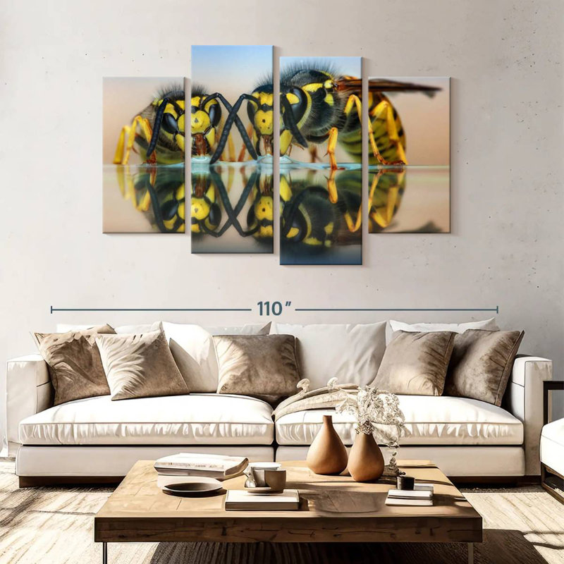 Two Wasps On Glass Table, 54" H x 84" W