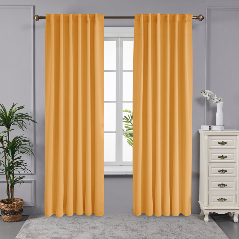 Taburao Back Tab Room Darkening Curtain Pair, 42" W x 95" L, Orange Flame