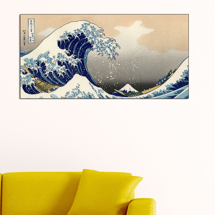 A Big Wave Off Kanagawa by Hokusai - Single Picture Frame Print on Wood, 50cm H x 100cm W x 1.8cm D