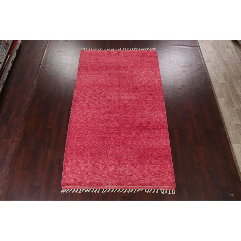 Tapis rose en laine noué à la main de conception unique 5 pi 10 po x 10 pi 3 po marocain