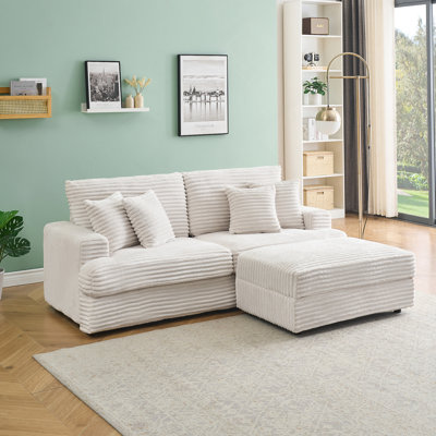 Canapé modulaire en L 79,3 po avec repose-pieds en velours côtelé moderne