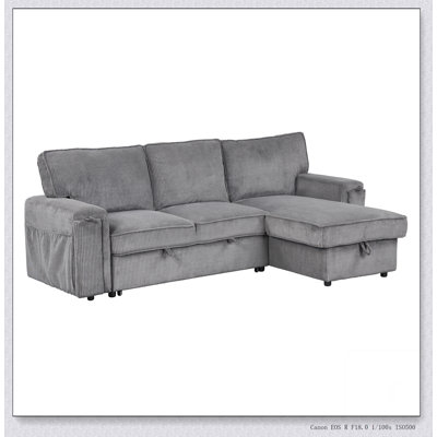 U_STYLE Upholstery Sleeper Sectional Sofa With Storage Bags And 2 Cup Holders On Arms