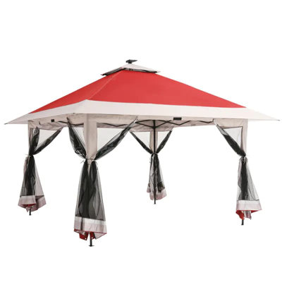 12x12 Portable Canopy Canopy Tent – One-Push Easy Setup, Adjustable Height，Red+Light Gray