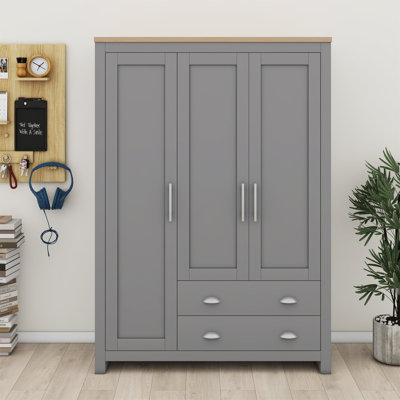 Three Door Storage Wardrobe With Cabinets And Two Hanging Rods by Lark Manor