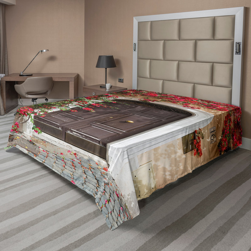 Ambesonne Moroccan Top Flat Sheet Old Door with Flowers Multicolor, California King Flat Sheet