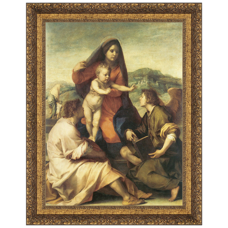Large Framed Angelic Canvas Painting with Gold-Toned Finish