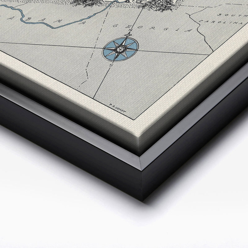 Carte illustrée du Tennessee, Cadre noir, Canevas, H 11 po x l 14 po