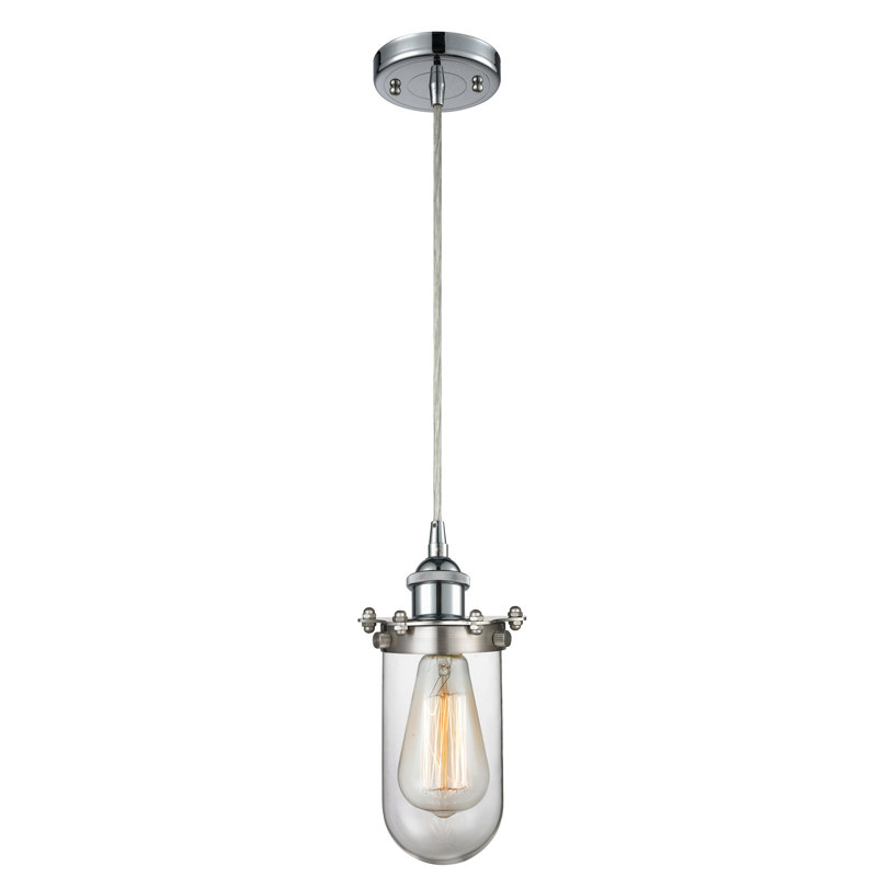 Luminaire suspendu géométrique 1 lumières simple Scotia, Transparent, DEL, Chrome poli