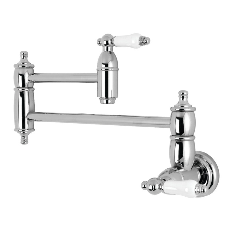 Kingston Restoration Two-Handle 1-Hole Wall Mount Pot Filler Faucet, Polished Chrome