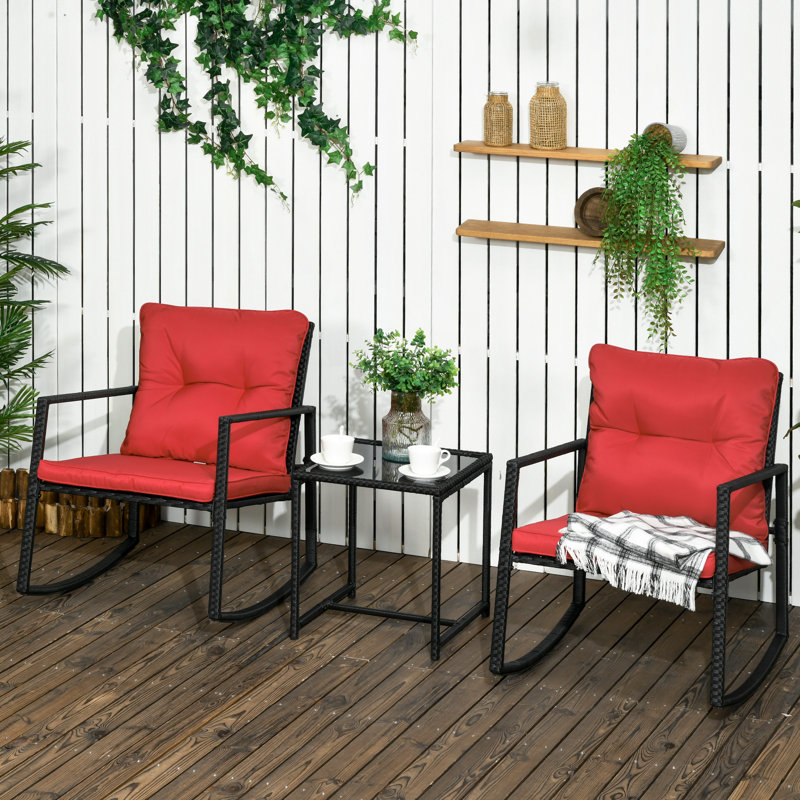 Ensemble bistro en osier avec table basse Bonna, Rouge