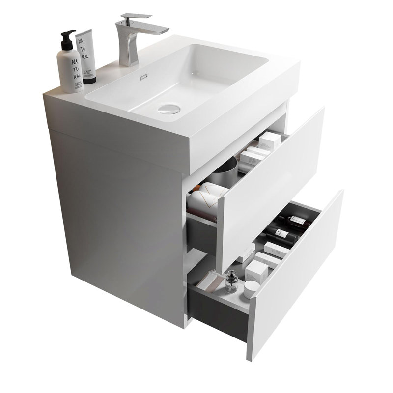 Meuble-lavabo moderne avec lavabo, Blanc, Blanc, 24"