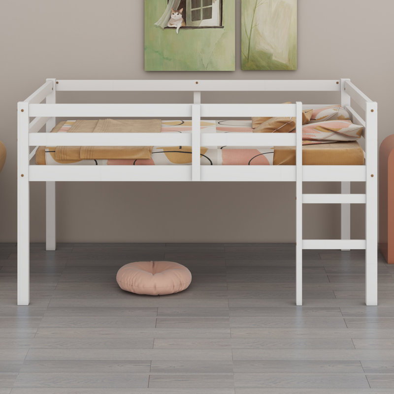 Lit mezzanine en bois avec échelle, Blanc