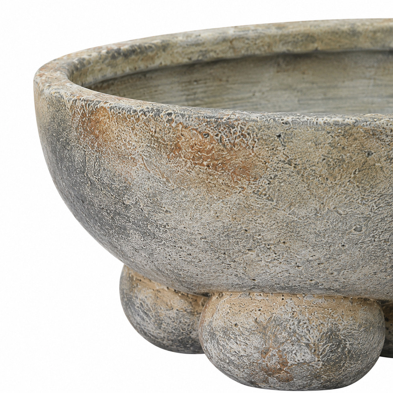 Cole and Grey Ceramic Red Large Decorative Bowl with Yellow Shadings and Three Round Legs, Gray
