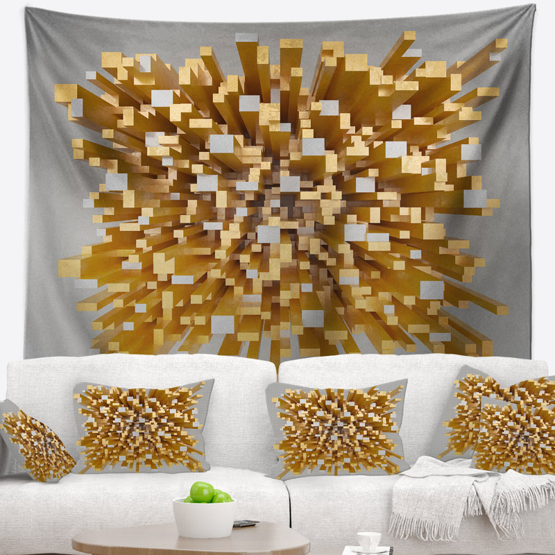 Tapisserie de conception abstract golden fragments 3d, H 78 po x l 92 po