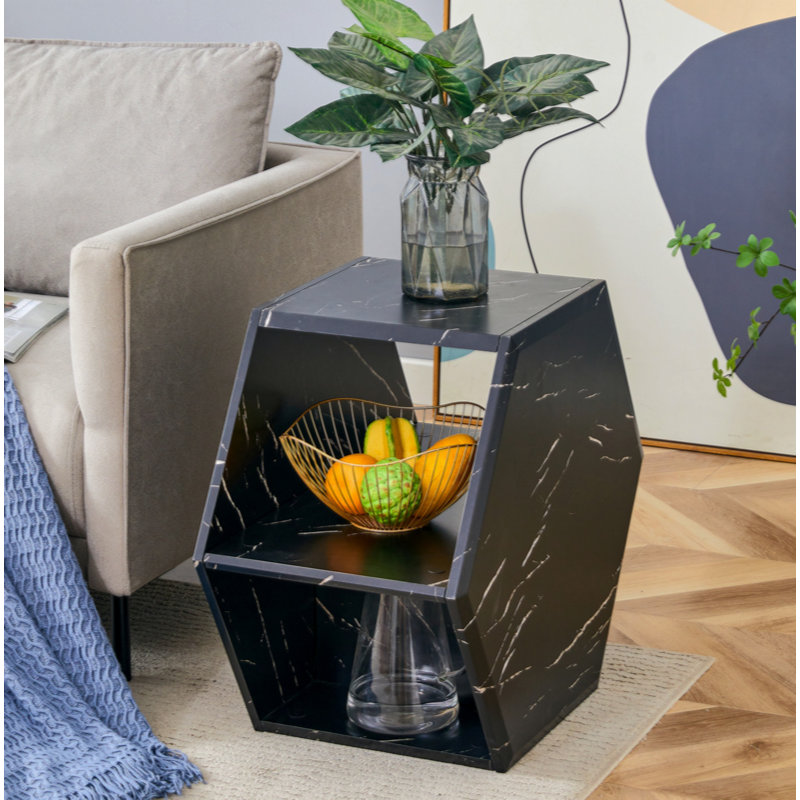 Hexagonal Coffee Table, 14" H x 31.5" W x 27" D, Black