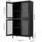 Black Metal Freestanding Cabinet With 4 Glass Doors And Superior Materials - Storage For Home Office, Living Room, Kitchen Flower Tempered 4-Shelf 4Mm Reinforced Door Units Home,-662728456