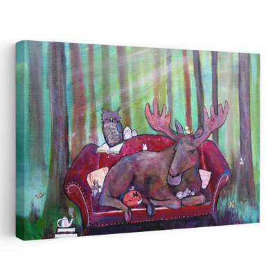 Cozy Forest Friends, impression d'art contemporain, cerf