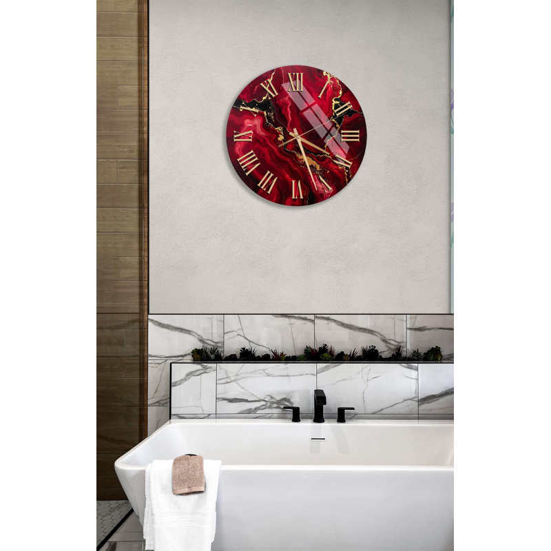 Horloge murale en verre trempé rouge, horloge décorative dorée, horloge murale moderne, idée cadeau unique, 10 pouces