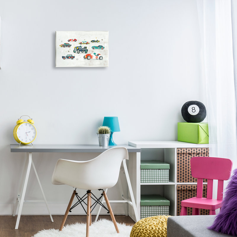 Diverses voitures de course rétro, art mural sur toile par Irene Chan, H 10 po x l 15 po