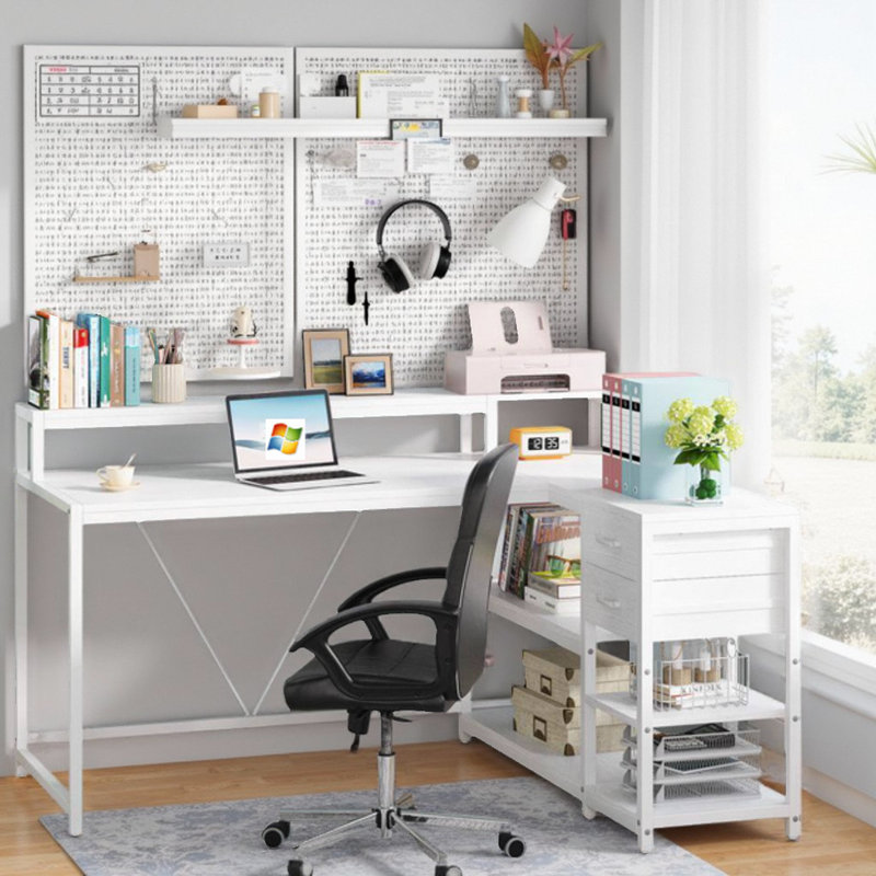 Bureau en L 55 po - Station de travail d'angle peu encombrante, Blanc