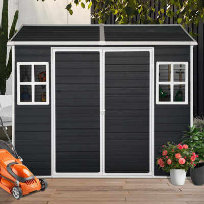 Remises extérieures en résine 8 pi x 6 pi Jaxenor avec plancher inclus, remises en plastique et dégagement de rangement extérieur avec 2 fenêtres et porte verrouillable, remises de jardin pour outils de jardin, vélo