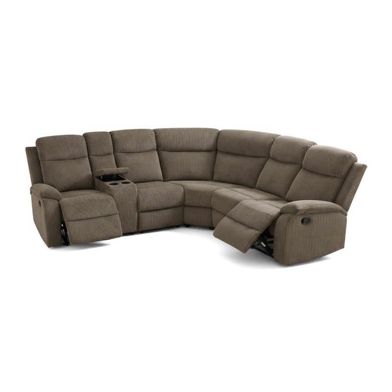 Ensemble de canapé modulaire inclinable en L brun à 5 sièges en forme de L avec porte-gobelets et console de rangement pour le salon Brown