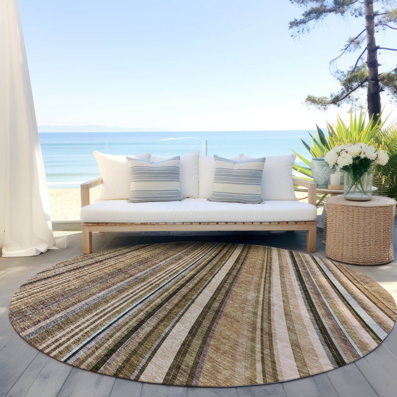 Chayden Washable Striped Indoor / Outdoor Rug, Round 8'