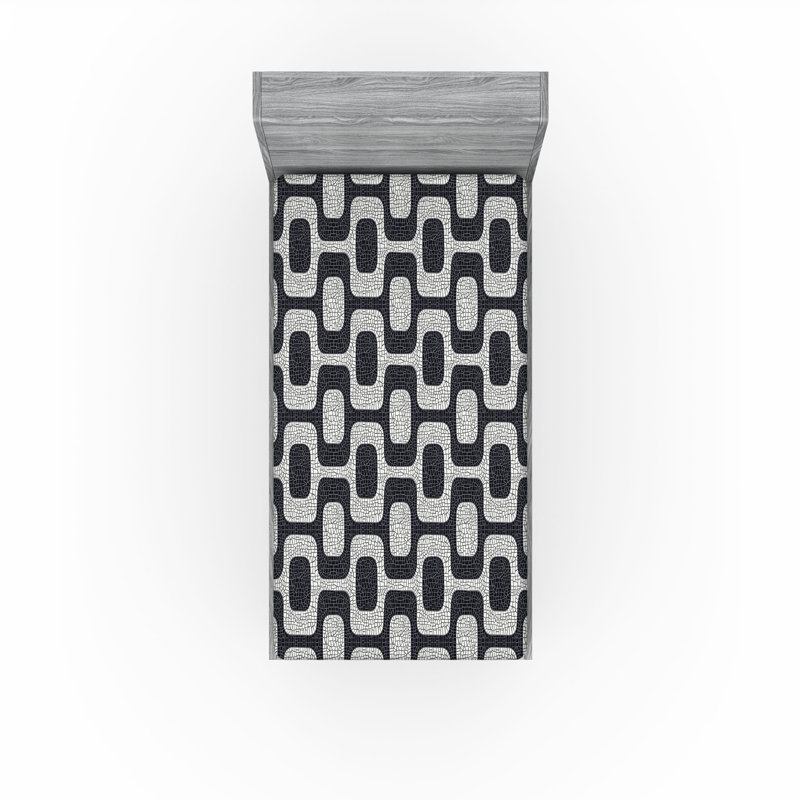 Ensemble de 2 draps-housses Ambesonne, Drap-housse simple TG, Noir, gris pâle, blanc / géométrique