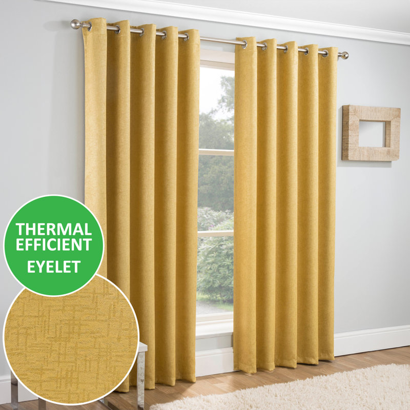 Biller Eyelet Thermal Light Reducing Curtain, 168cm Width x 137cm Drop, Ochre