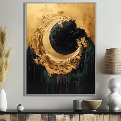 «Black Gold Modern Eclipse Moon», reproduction sur toile encadrée moderne