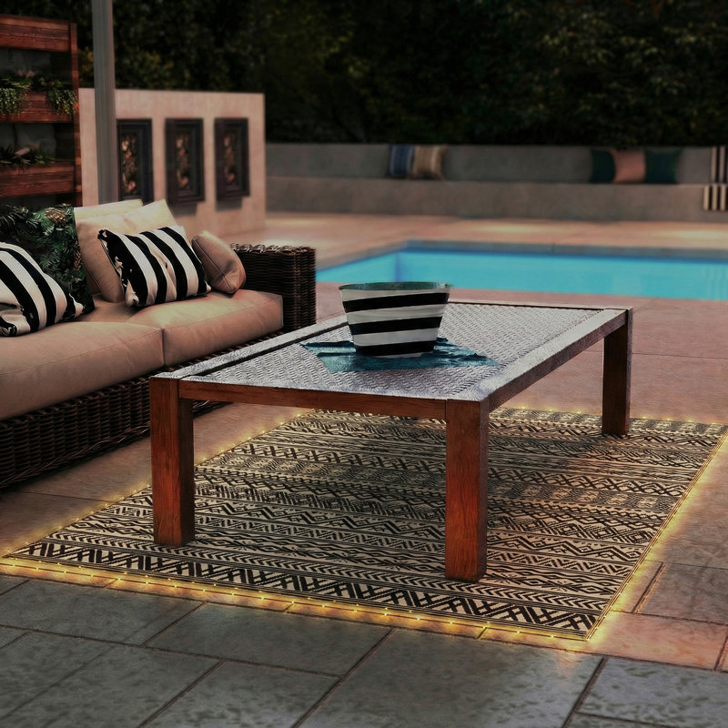 Reversible Outdoor Rug Carpet with USB Lights, 10' x 8', Plastic Straw Rug, Patio Mat, Portable RV Camping Mat with Carry Bag
