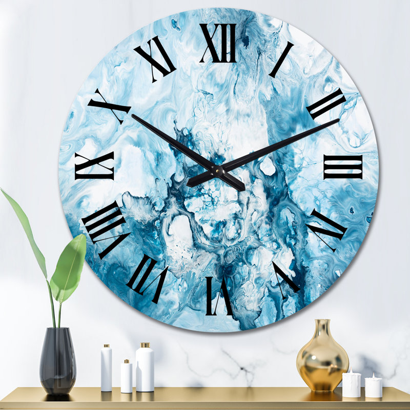 Horloge murale Modern Blue Waves - Blue and White, Grand