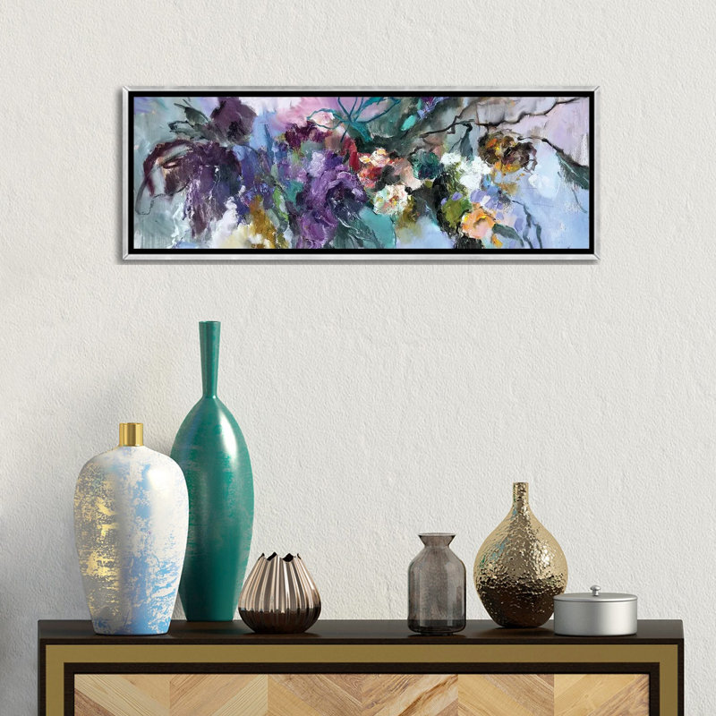 Flower Melody - reproduction d'art murale - toile encadrée, 36" x 12", Framed Canvas, Silver