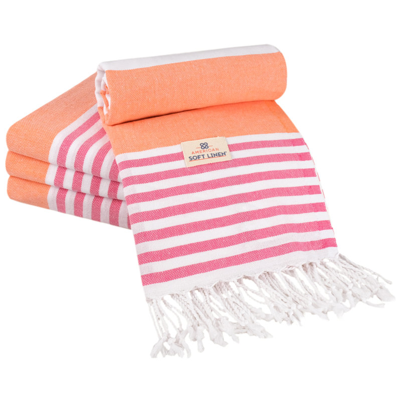 40x70" Size 4 Pack Turkish Peshtemal Beach Towels, Orange