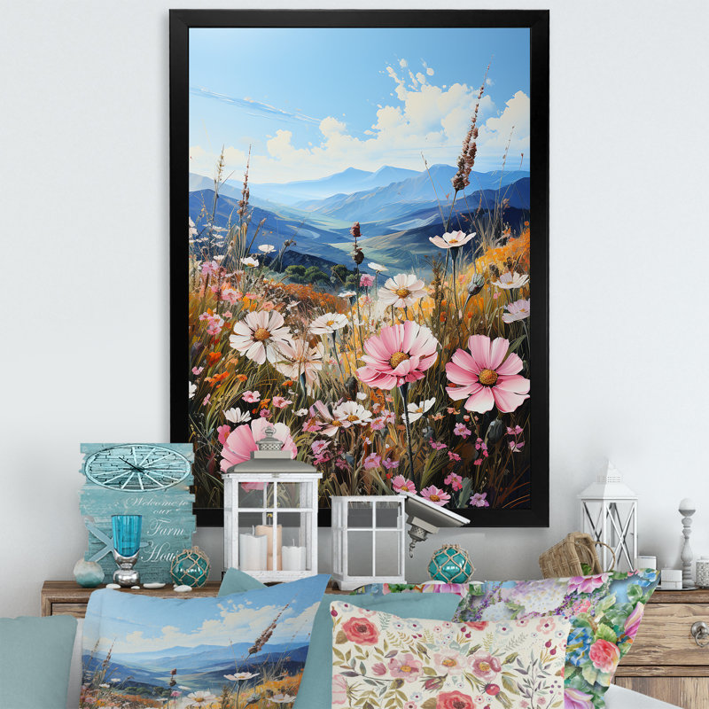«Purple Pe pivoines Field In Moutain II», reproduction d'art sur toile, H 32 po x l 16 po x P 1 po, Cadre simple noir