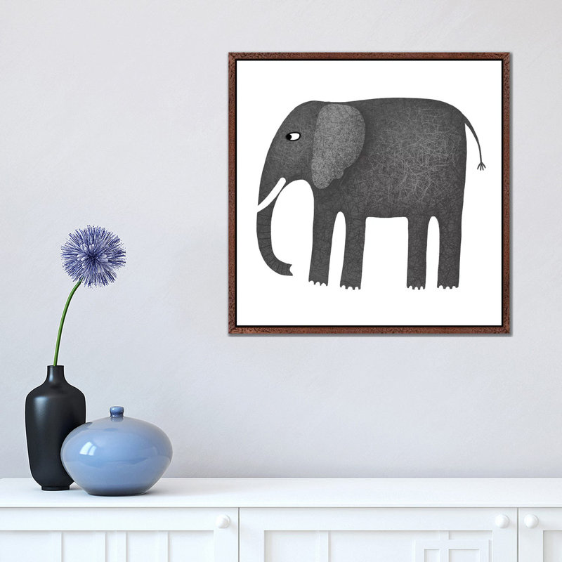 Elephant by Nic Squirrell - Print on Canvas, 45.72 cm H x 45.72 cm W, Classic Brown Wood Framed