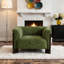 Fauteuil rembourré en chenille vert avec accoudoirs courbés et pieds en bois massif-1810836795