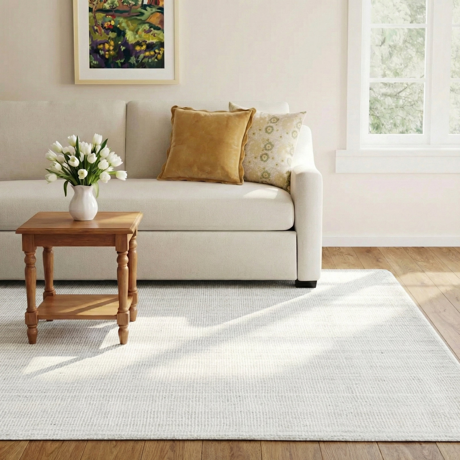 Crista White Gray Hand-Loomed Wool Rug, Rectangle 8' x 10'