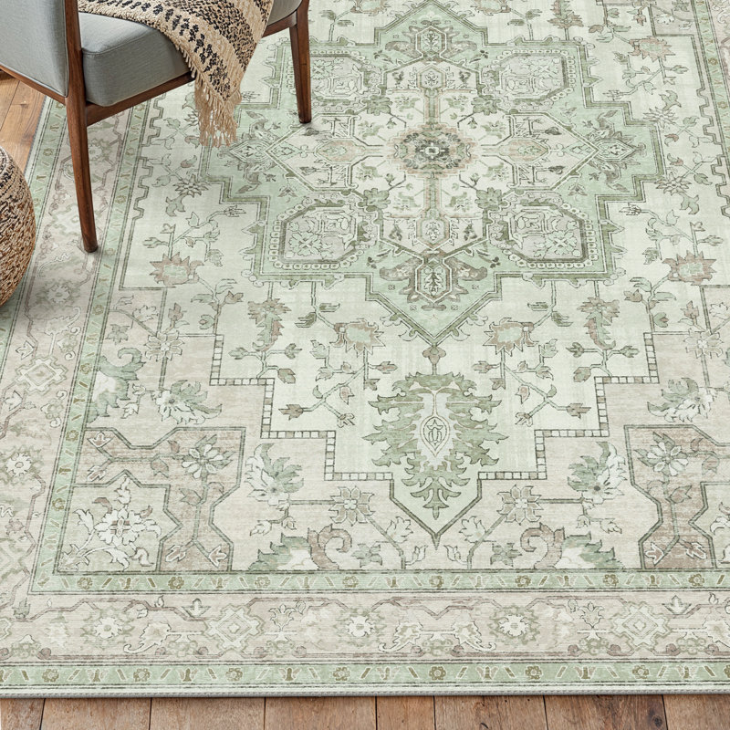 Tapis oriental performance Roehit, Rectangle 5 pi x 7 pi, Beige/vert