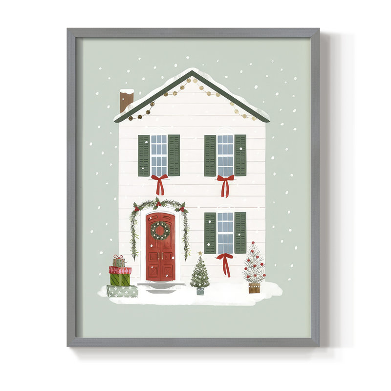 Festive Front Door III Framed Print - Solid Wood, 11'' H x 9'' W, Grey