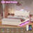 Full LED Bed Frame with Storage Headboard & 2 Storage Drawers, Princess Upholstered Bed with Charging Station & Crystal Button & Crown, Velvet Platform Bed, Curved Legs, Cream White-1399461532-1399461531