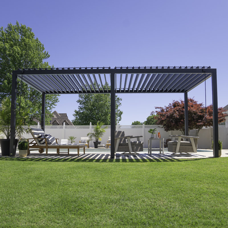 Backyard Discovery Sarasota Louvered Steel Outdoor Patio Pergola With Powerport 6m X 3m (20ft X 10ft)