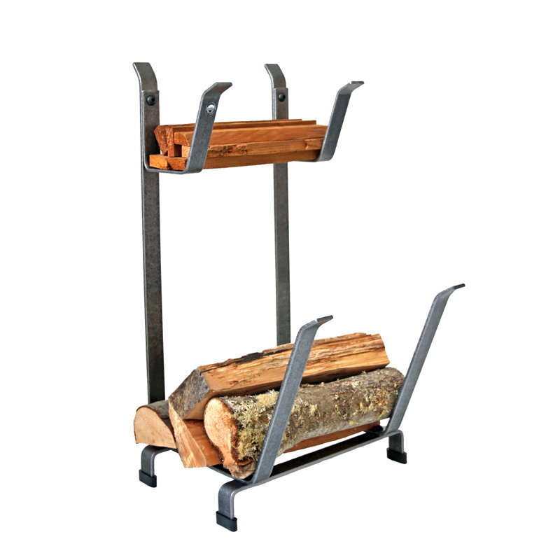 Hammered Steel Log Rack with Kindling Holder, 2-Tier