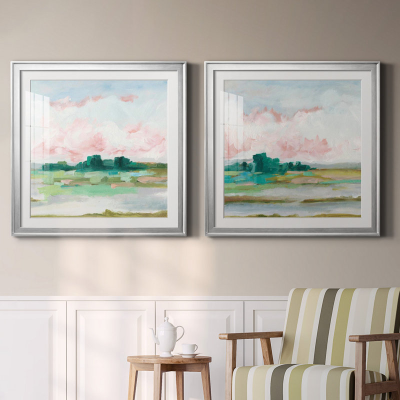 «Pink Marsh I», ensemble de 2 reproductions d'aquarelles conçues par J Paul, H 30,5 po x l 61 po, Argent argent
